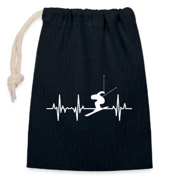 Skiing Heartbeat - Sac cadeau en coton avec cordon (14 x 20 cm) - bleu marine - Devant