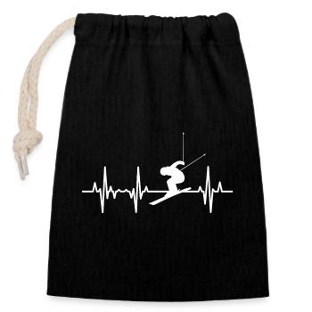 Skiing Heartbeat - Closable cotton gift bag (14x20cm) - black - Front