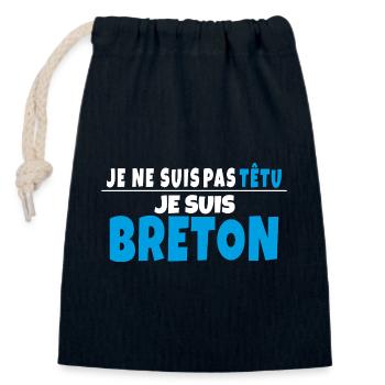 T-shirt Humour Breton Je ne suis pas têtu - Sac cadeau en coton avec cordon (14 x 20 cm) - bleu marine - Devant