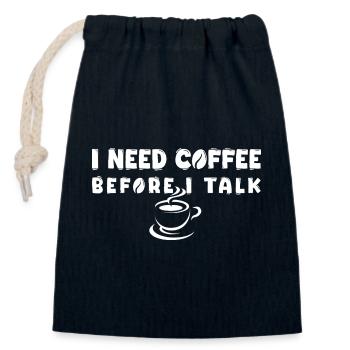 I Need Coffee Before I Talk Funny Coffee Lover Gif - Closable cotton gift bag (14x20cm) - navy - Front