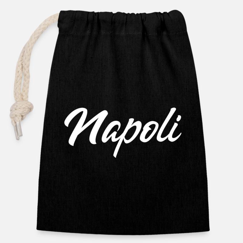 Lettrage Napoli Script - Sac cadeau en coton avec cordon (14 x 20 cm) - noir