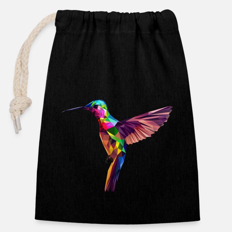 Hummingbird - Closable cotton gift bag (14x20cm) - black