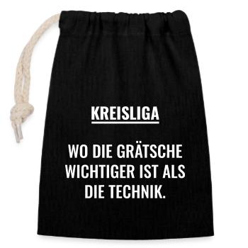 Wo die Grätsche wichtiger ist als die Technik - Verschließbarer Geschenkbeutel aus Baumwolle (14x20cm) - Schwarz - Vorne