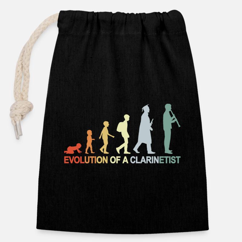 Évolution de la clarinette - Sac cadeau en coton avec cordon (14 x 20 cm) - noir