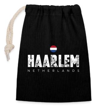Haarlem Distressed Logo - Closable cotton gift bag (14x20cm) - black - Front