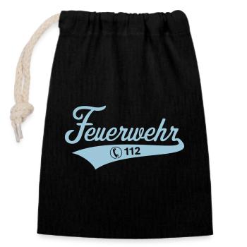 Feuerwehr Tel. 112 (Notruf Feuerwehrmann, Skyblue) - Verschließbarer Geschenkbeutel aus Baumwolle (14x20cm) - Schwarz - Vorne