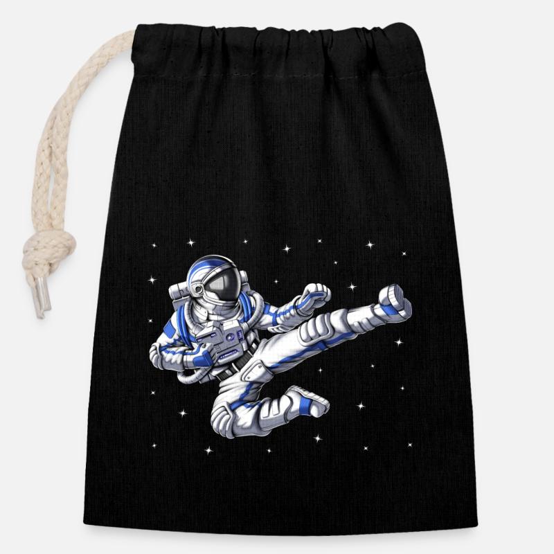 Astronauten-Karate - Verschließbarer Geschenkbeutel aus Baumwolle (14x20cm) - Schwarz