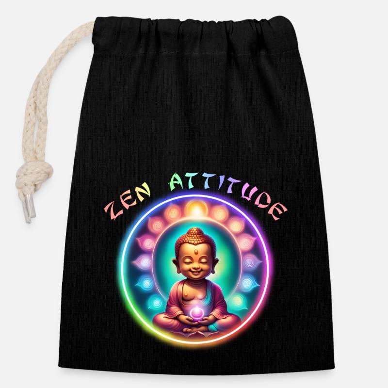 ZEN ATTITUDE - Sac cadeau en coton avec cordon (14 x 20 cm) - noir