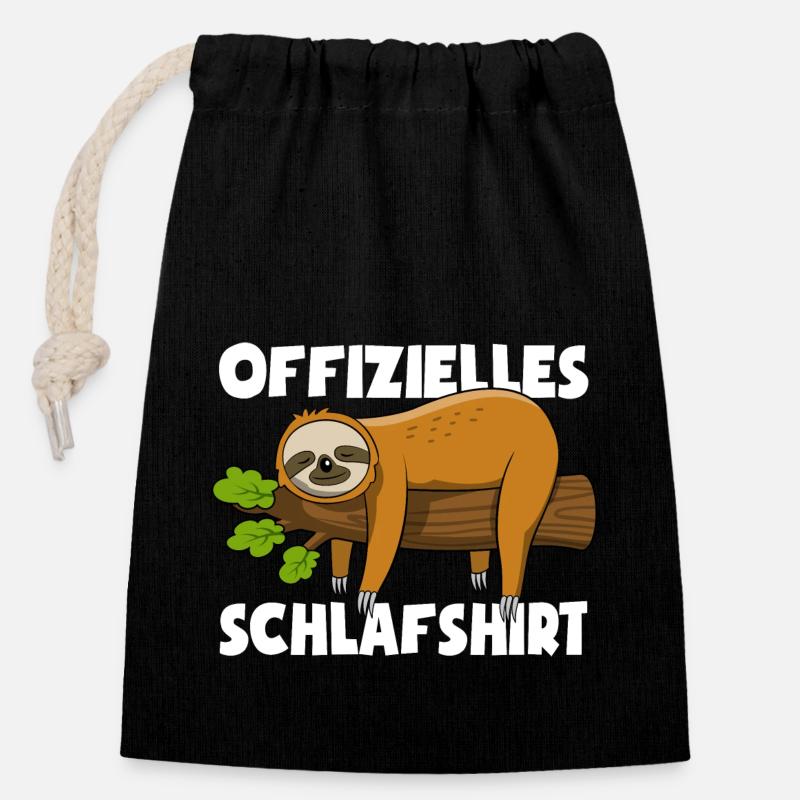 Faultier Offizielles Schlafshirt Pyjama - Verschließbarer Geschenkbeutel aus Baumwolle (14x20cm) - Schwarz