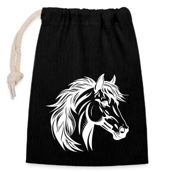 Portrait de cheval - Sac cadeau en coton avec cordon (14 x 20 cm) - noir - Devant