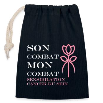 Sensibilisation cancer du sein - Sac cadeau en coton avec cordon (14 x 20 cm) - bleu marine - Devant