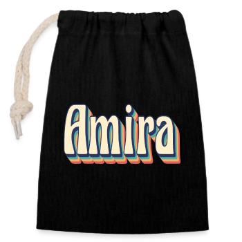 Amira T-Shirt Retro Vintage T-Shirt - Verschließbarer Geschenkbeutel aus Baumwolle (14x20cm) - Schwarz - Vorne