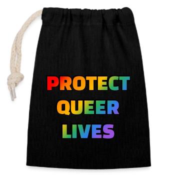 Protect Queer Lives - Closable cotton gift bag (14x20cm) - black - Front
