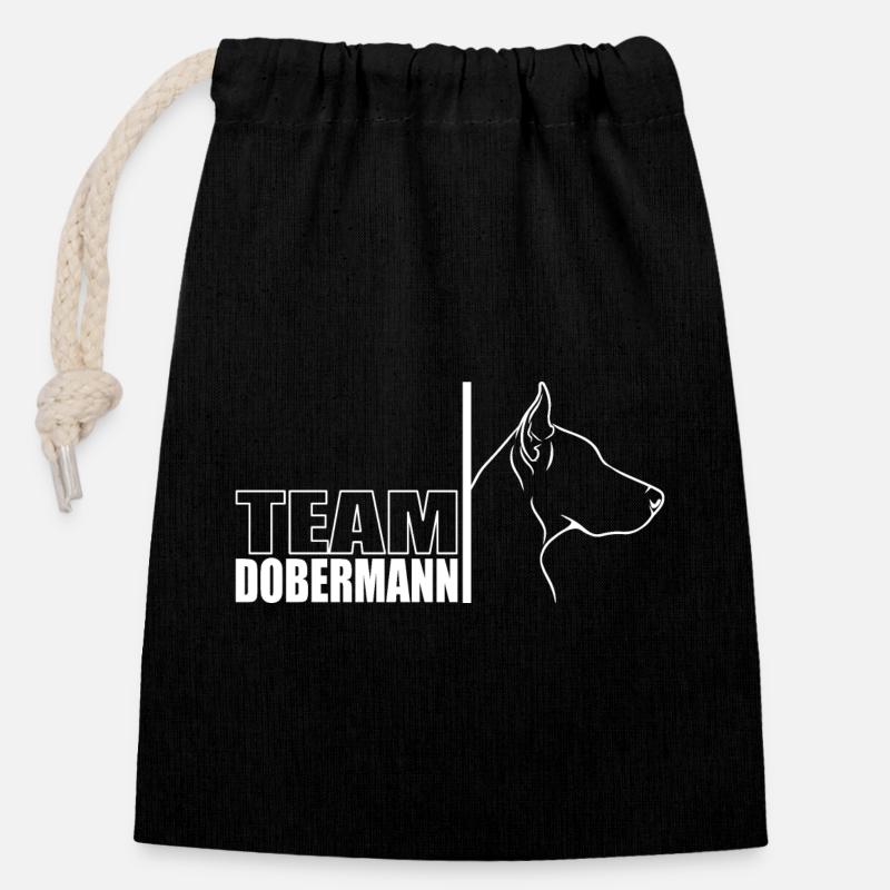 TEAM Dobermann Hunde Hund Hundesport Wilsigns - Verschließbarer Geschenkbeutel aus Baumwolle (14x20cm) - Schwarz