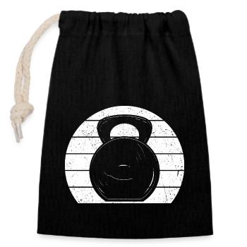 Powerlifting Bodybuilder Bells Retro - Closable cotton gift bag (14x20cm) - black - Front