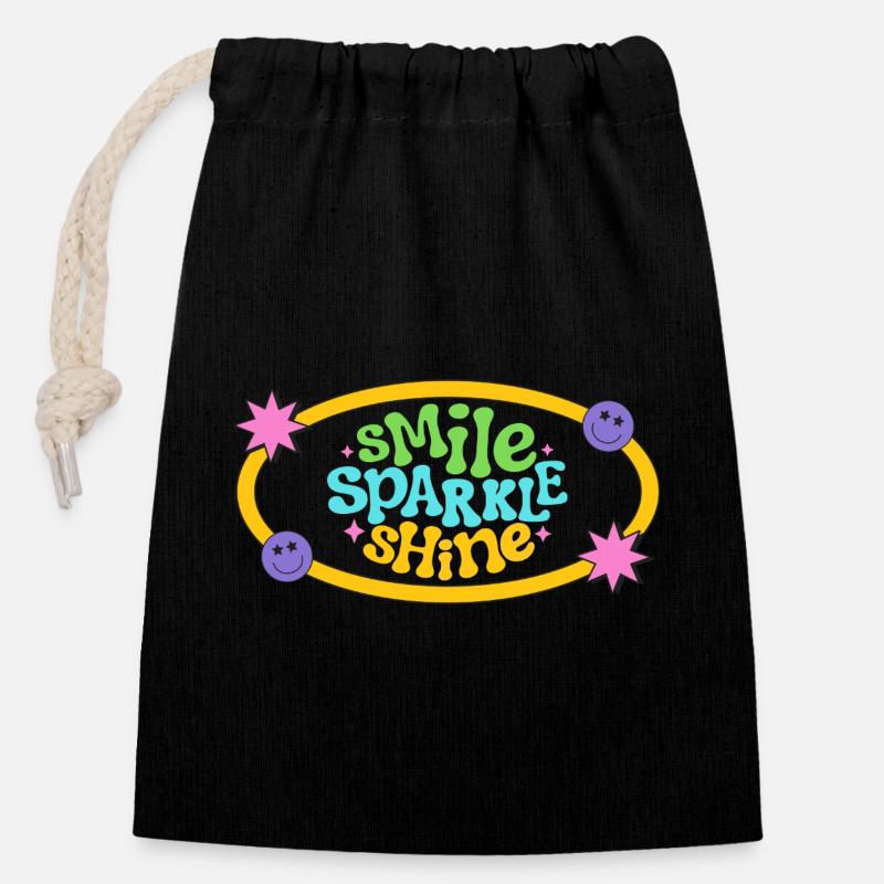 Conception de texte de sourire rétro coloré - Sac cadeau en coton avec cordon (14 x 20 cm) - noir
