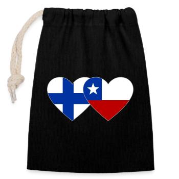 Finnland Chile Flagge Herz - Verschließbarer Geschenkbeutel aus Baumwolle (14x20cm) - Schwarz - Vorne