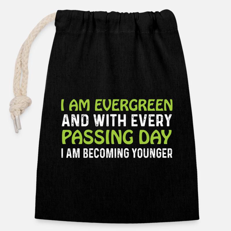 Evergreen every day younger - Closable cotton gift bag (14x20cm) - black