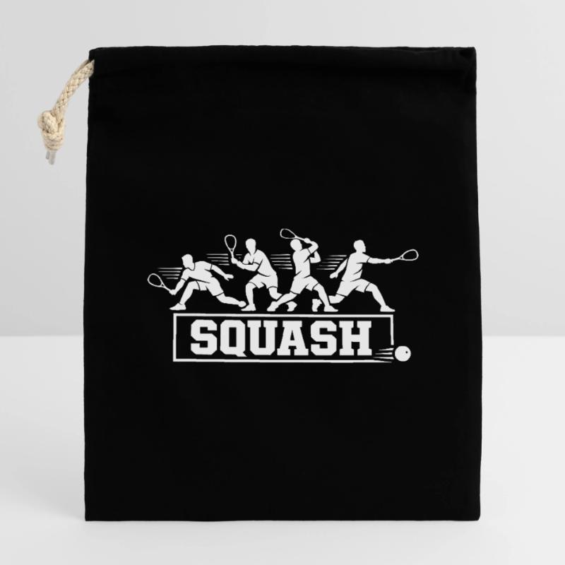 Retro Squash Player Action Sequence Silhouette Art Closable cotton gift bag (14x20cm)