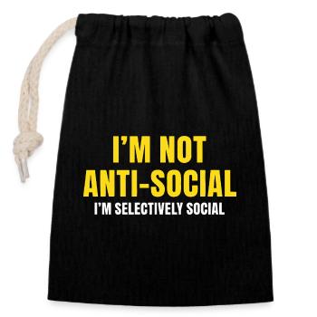 Selectively Social Statement - Closable cotton gift bag (14x20cm) - black - Front