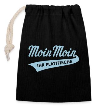 Moin Moin – Ihr Plattfische (Bleu ciel bas-allemand) - Sac cadeau en coton avec cordon (14 x 20 cm) - noir - Devant