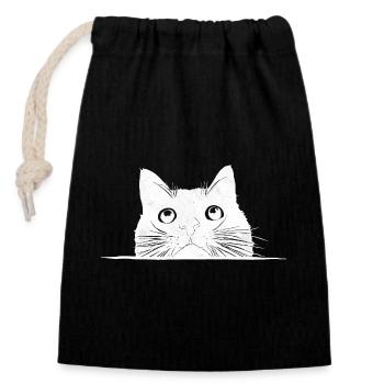 Chat voyeur avec des moustaches - Sac cadeau en coton avec cordon (14 x 20 cm) - noir - Devant