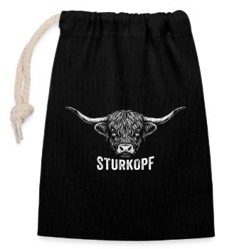 Sturkopf – Highland Rind mit Haltung - Verschließbarer Geschenkbeutel aus Baumwolle (14x20cm) - Schwarz - Vorne