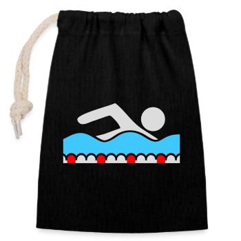 Schwimmer Piktogramm Freistil Welle Pool Sport - Verschließbarer Geschenkbeutel aus Baumwolle (14x20cm) - Schwarz - Vorne