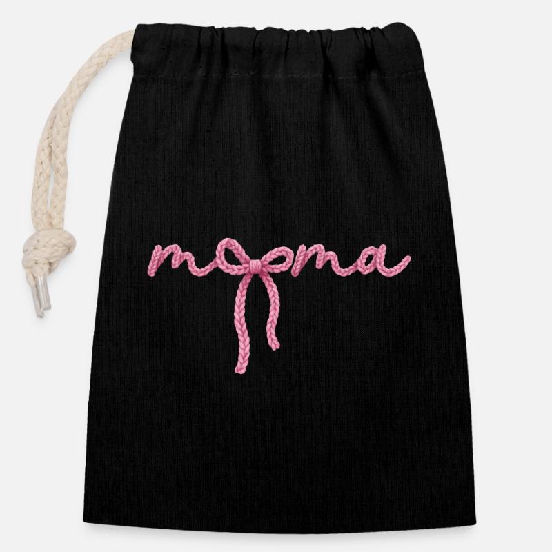 Mom with Bow Knitting Pattern Design Pink - Closable cotton gift bag (14x20cm) - black