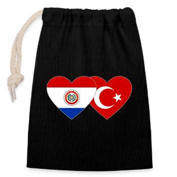 Paraguay_Tuerkei_Flagge_Herz - Verschließbarer Geschenkbeutel aus Baumwolle (14x20cm) - Schwarz - Vorne