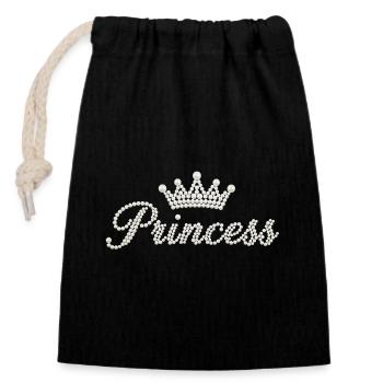 Prinzessin Perlen Krone Schriftzug Princess - Verschließbarer Geschenkbeutel aus Baumwolle (14x20cm) - Schwarz - Vorne