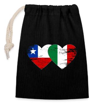 Cœur du drapeau chili italien utilisé - Sac cadeau en coton avec cordon (14 x 20 cm) - noir - Devant