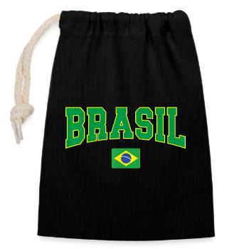 Brasil Block Letters with Flag - Closable cotton gift bag (14x20cm) - black - Front