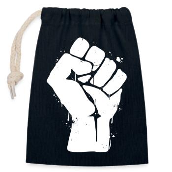 Poing de rébellion - Sac cadeau en coton avec cordon (14 x 20 cm) - bleu marine - Devant