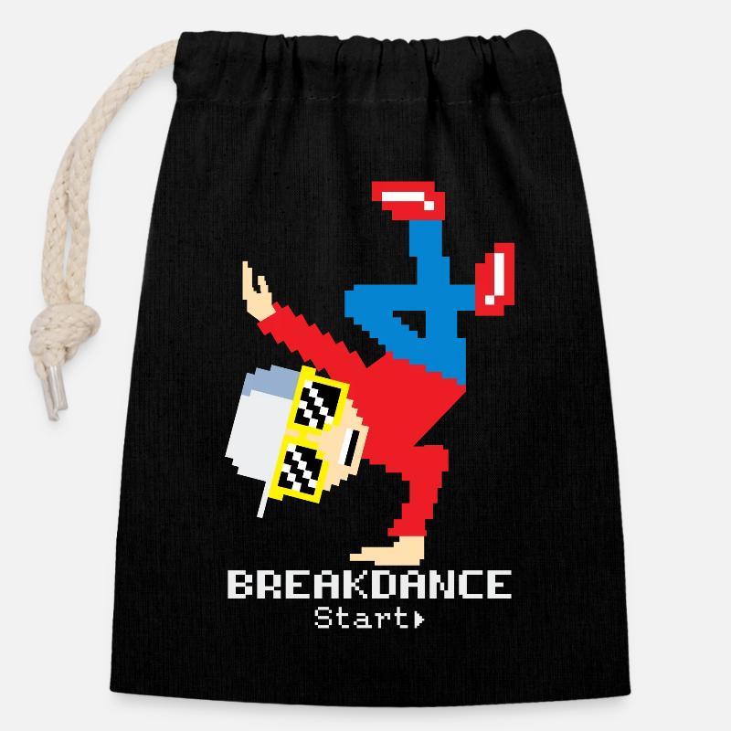 Pixel Breakdance B-Boy | Retro 8-Bit Hip Hop  - Verschließbarer Geschenkbeutel aus Baumwolle (14x20cm) - Schwarz