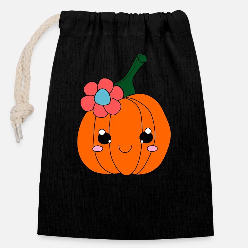 Citrouille d'Halloween. - Sac cadeau en coton avec cordon (14 x 20 cm) - noir