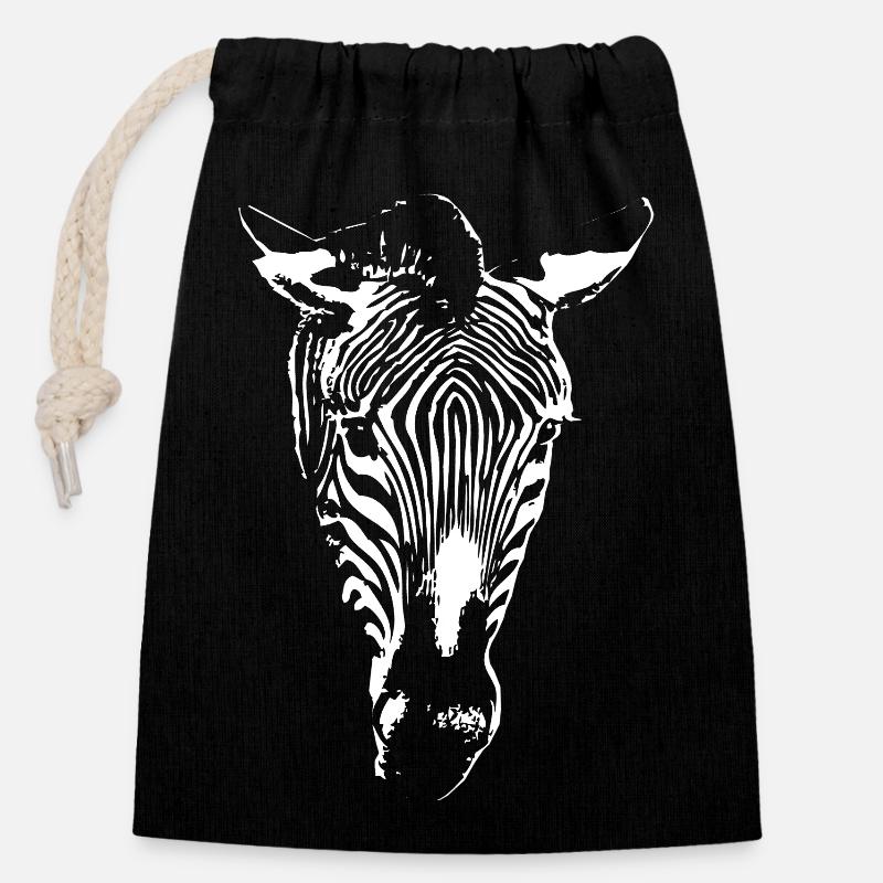 Zebra Zebrastreifen | Schwarz Weiß Gestreift - Verschließbarer Geschenkbeutel aus Baumwolle (14x20cm) - Schwarz