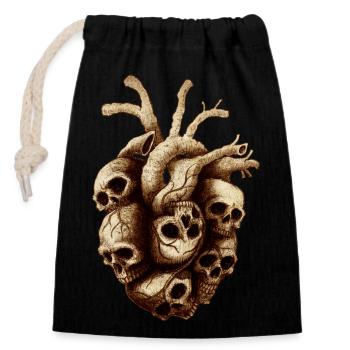 Heart of Skulls - Sac cadeau en coton avec cordon (14 x 20 cm) - noir - Devant