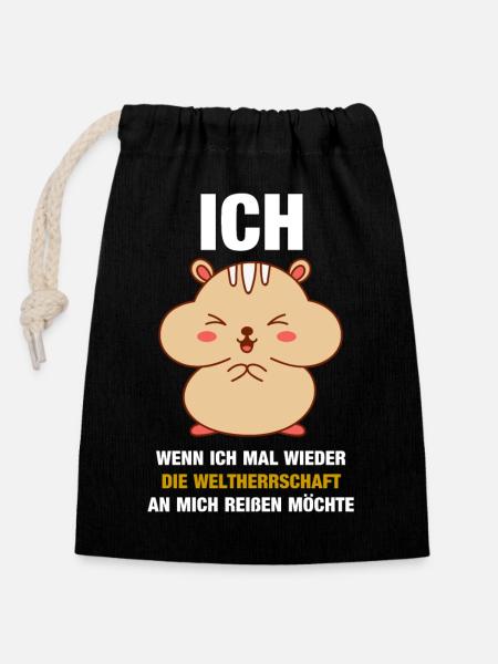 Kuscheliger Hamster mit Text Botschaft - Verschließbarer Geschenkbeutel aus Baumwolle (14x20cm) - Schwarz