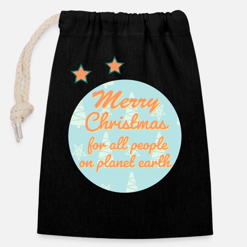 Vœux de Noël pour les fêtes mondiales - Sac cadeau en coton avec cordon (14 x 20 cm) - noir