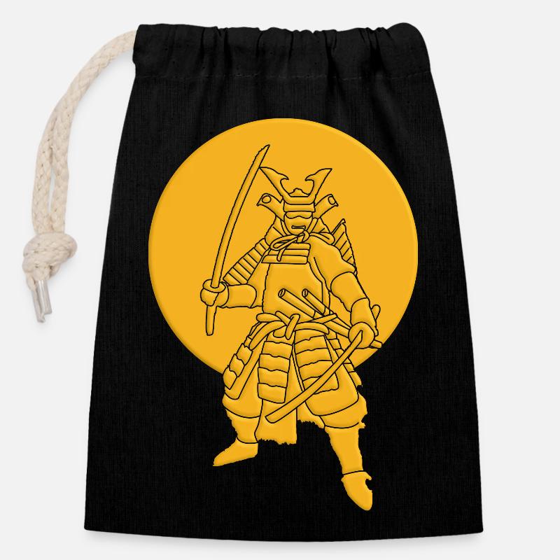 Samouraï - Sac cadeau en coton avec cordon (14 x 20 cm) - noir
