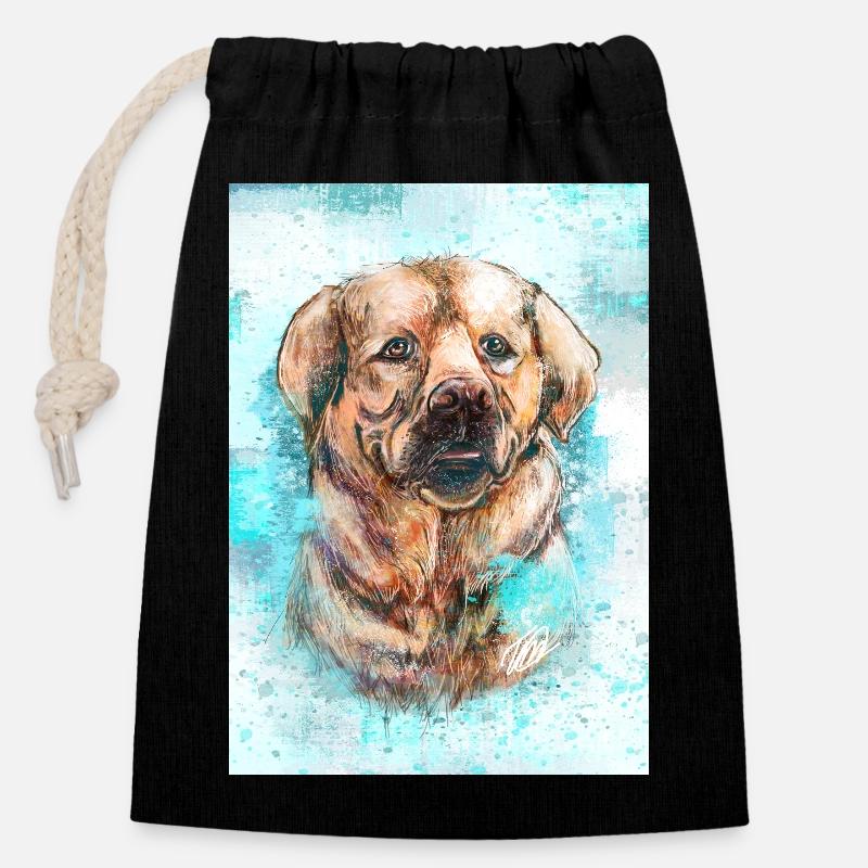 Labrador - Sac cadeau en coton avec cordon (14 x 20 cm) - noir