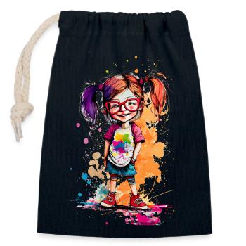 Cartoon little girl with glasses color one - Closable cotton gift bag (14x20cm) - navy - Front