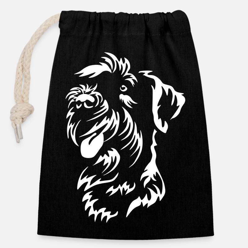 Schnauzer Kopf "Black Edition" - Verschließbarer Geschenkbeutel aus Baumwolle (14x20cm) - Schwarz
