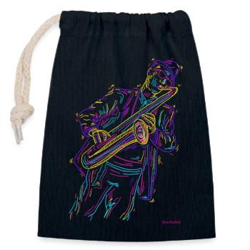 Saxophone jazz - Sac cadeau en coton avec cordon (14 x 20 cm) - bleu marine - Devant