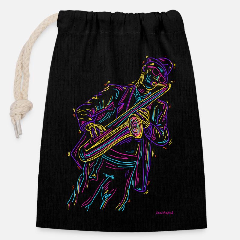 Jazz Saxophon - Verschließbarer Geschenkbeutel aus Baumwolle (14x20cm) - Schwarz