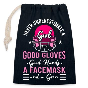 Never Underestimate A Girl With A Good Glove, Good - Verschließbarer Geschenkbeutel aus Baumwolle (14x20cm) - Navy - Vorne