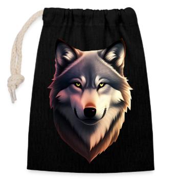 Wolf - Closable cotton gift bag (14x20cm) - black - Front