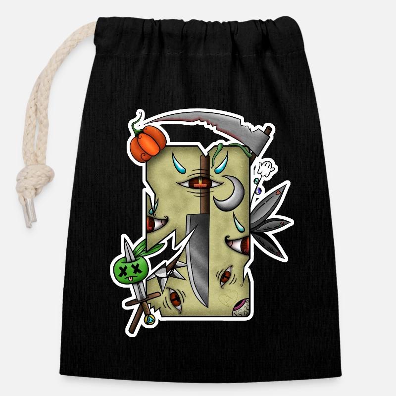 Tarot Abîmé Halloween ! - Sac cadeau en coton avec cordon (14 x 20 cm) - noir
