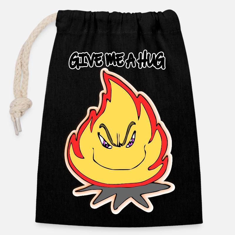 Illustration drôle de dessin animé feu câlin moi - Sac cadeau en coton avec cordon (14 x 20 cm) - noir